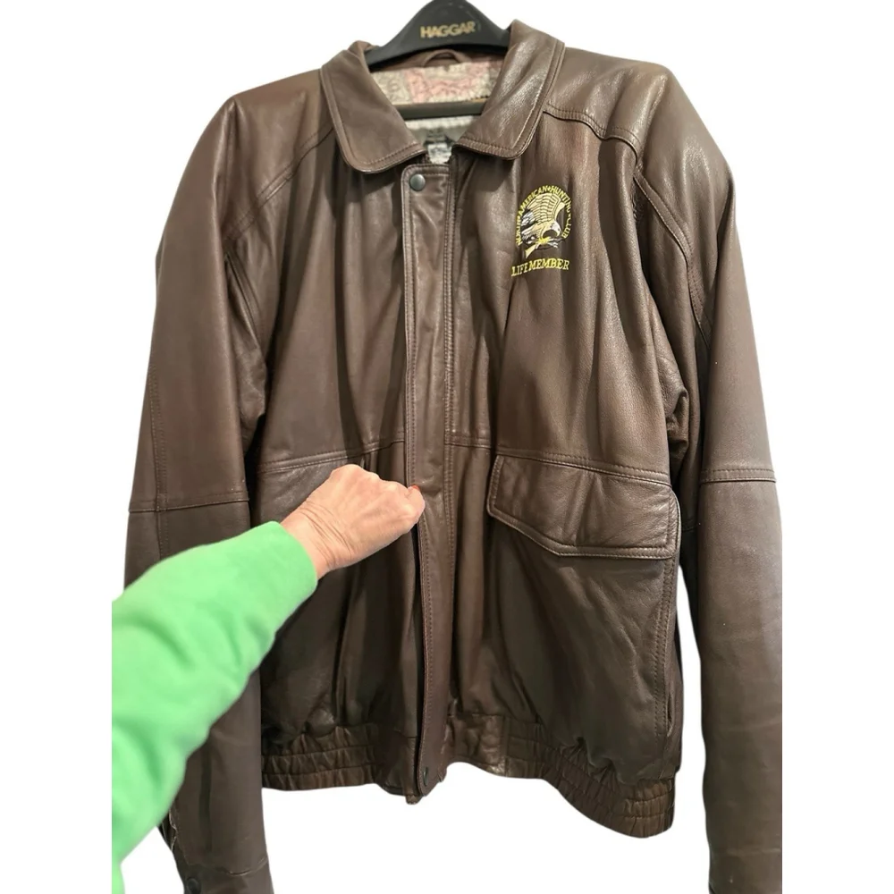 Burks Bay Leather Jacket Bomber Mens XXL North American Hunting Club Life Member